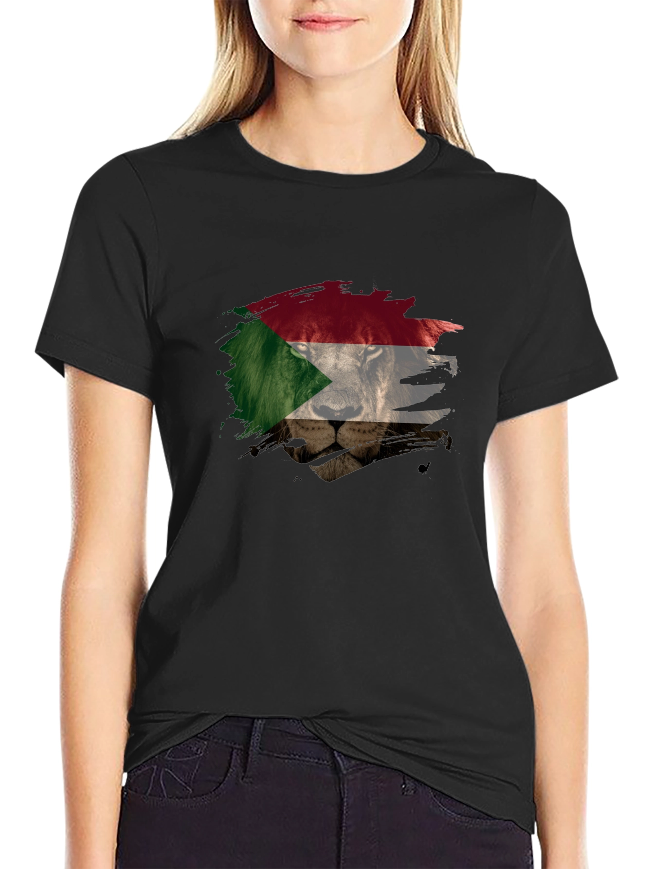 Sudan Flag Lion Graphic T-Shirt - Mens Black Tee