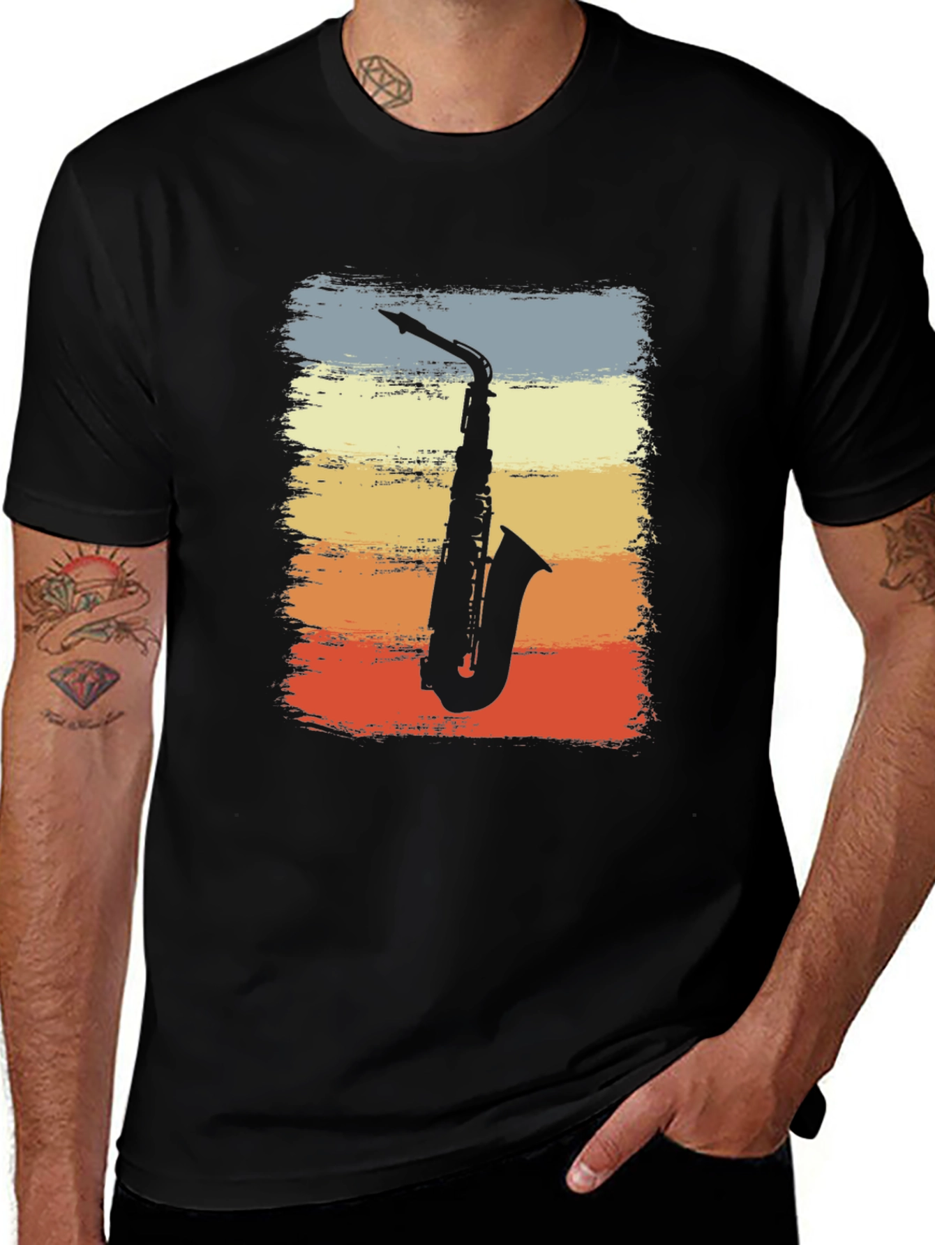 Saxophone Sunset Graphic Tee - Retro Music T-Shirt