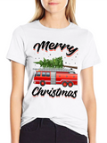 Festive Fire Truck Christmas T-Shirt