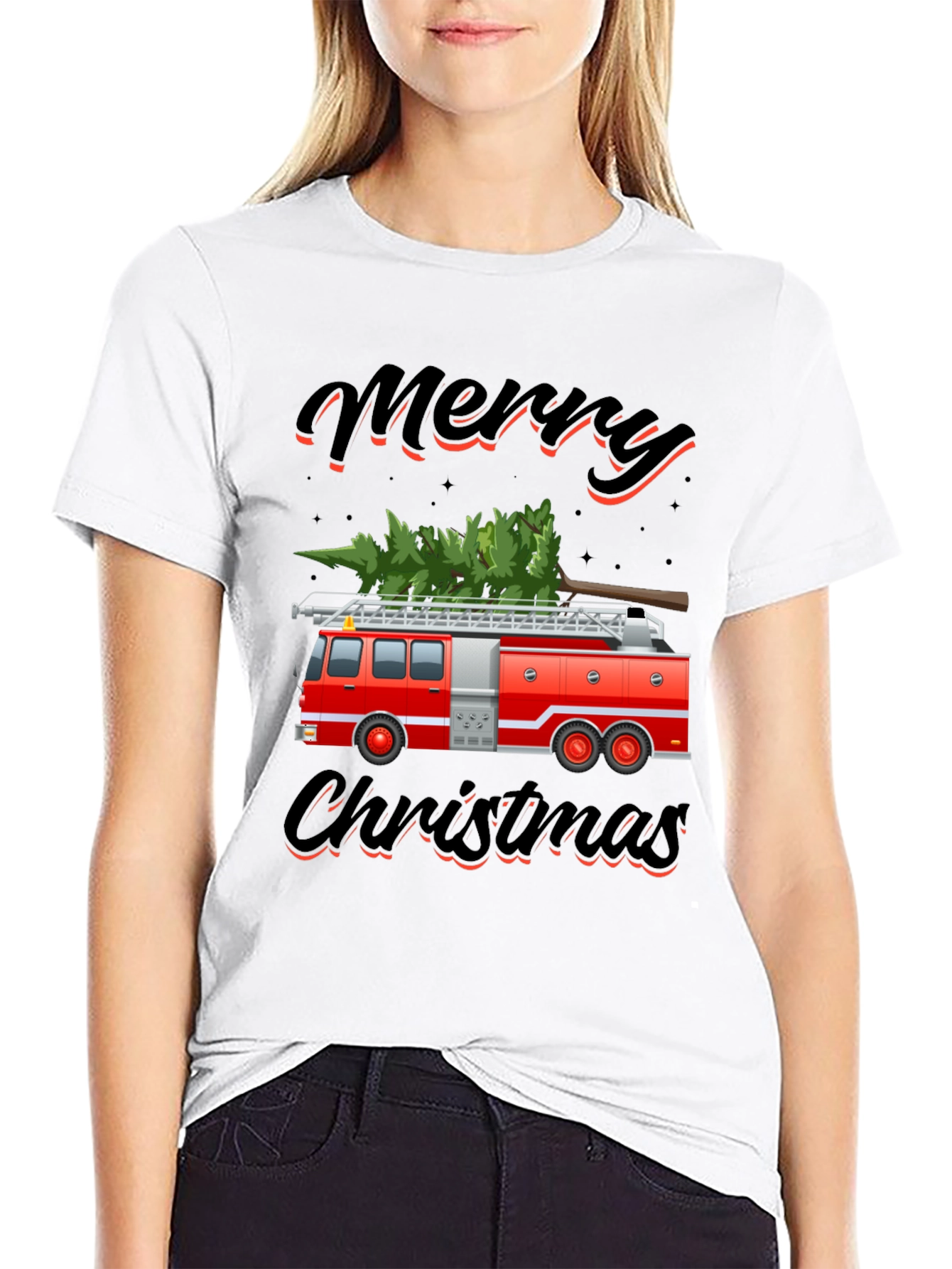 Festive Fire Truck Christmas T-Shirt