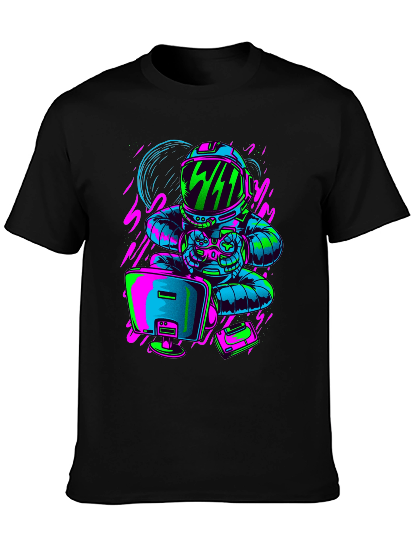 Gamer Astronaut Graphic T-Shirt - Black