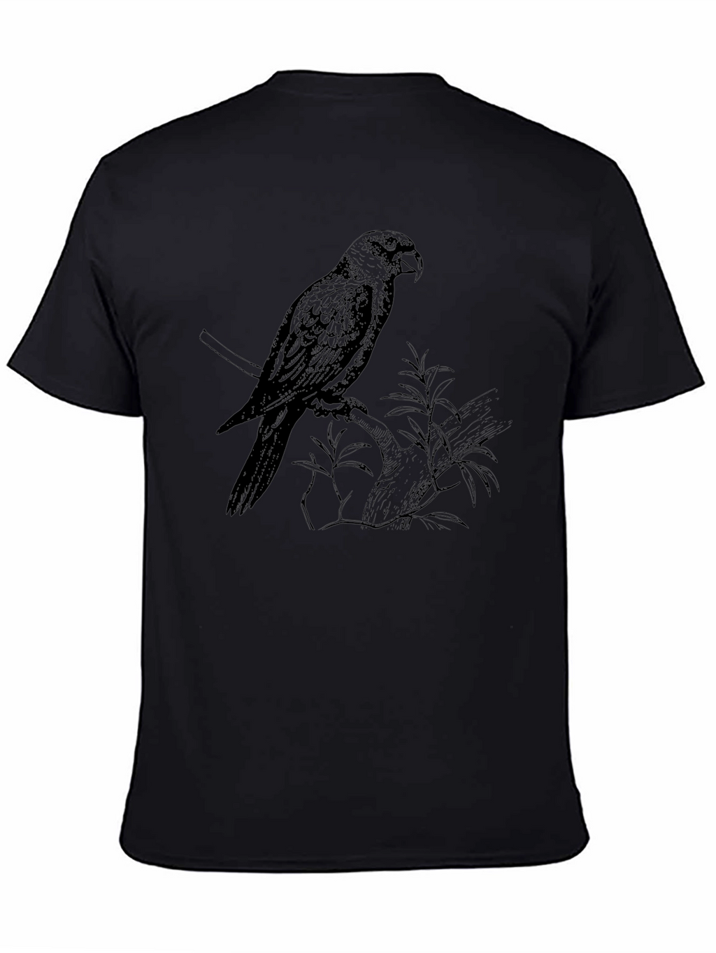 Mens Black T-Shirt with Parrot Print