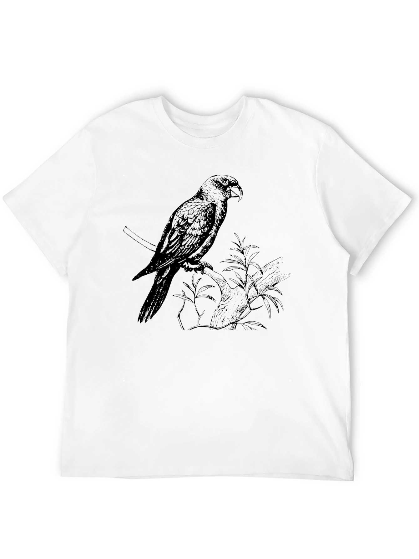 Mens Black T-Shirt with Parrot Print