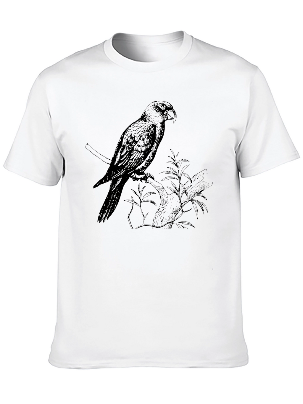 Mens Black T-Shirt with Parrot Print
