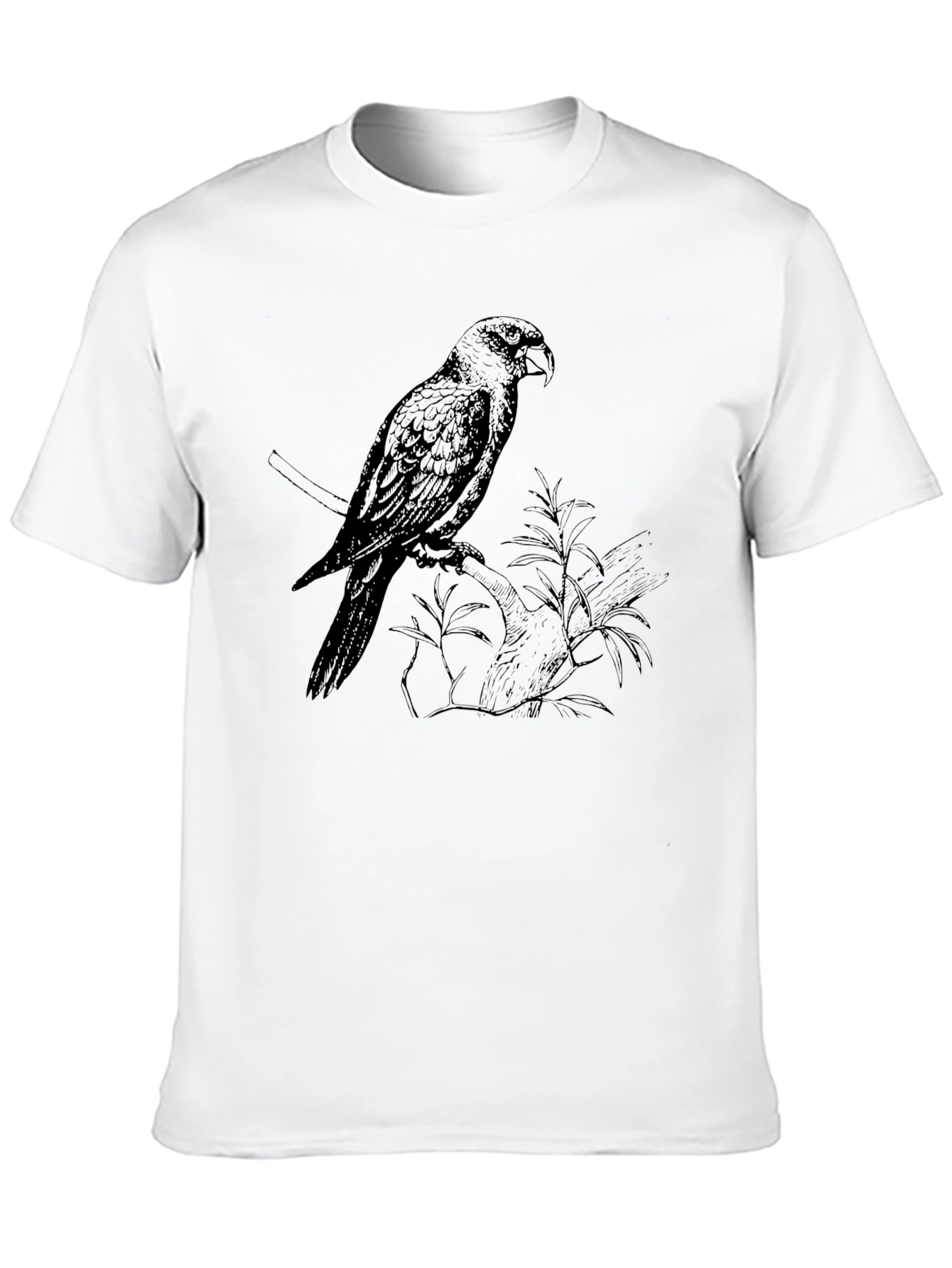 Mens Black T-Shirt with Parrot Print