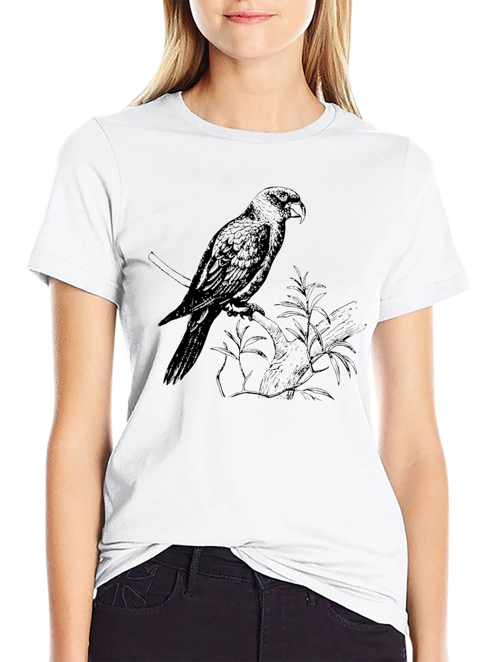 Mens Black T-Shirt with Parrot Print