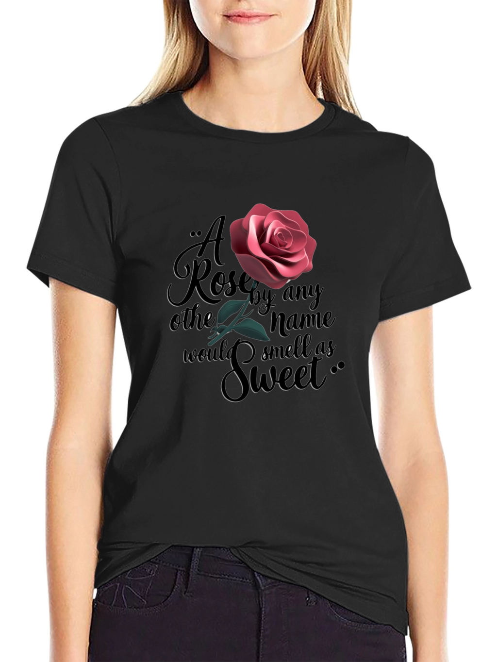 Rose Quote Graphic Black T-Shirt