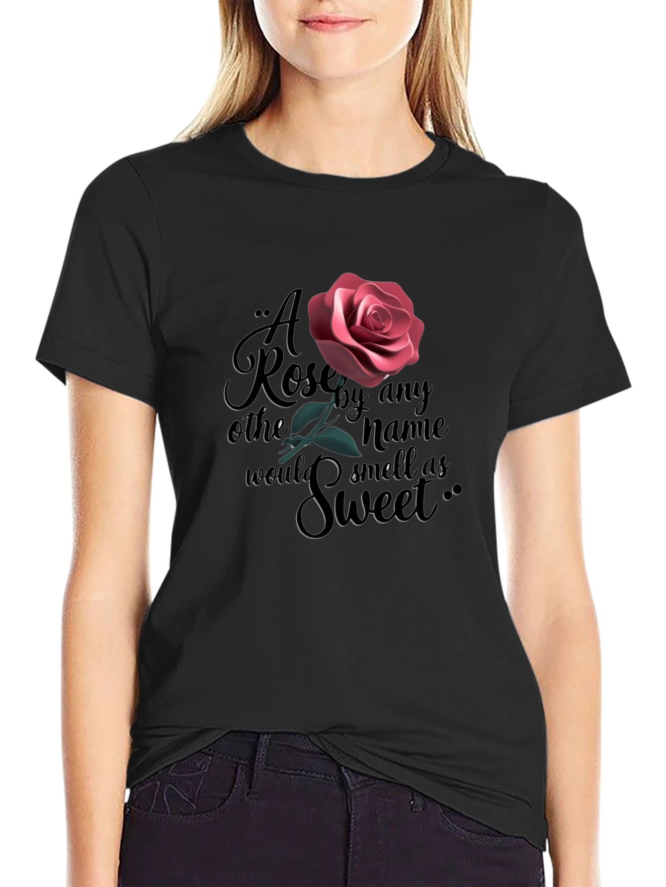 Rose Quote Graphic Black T-Shirt