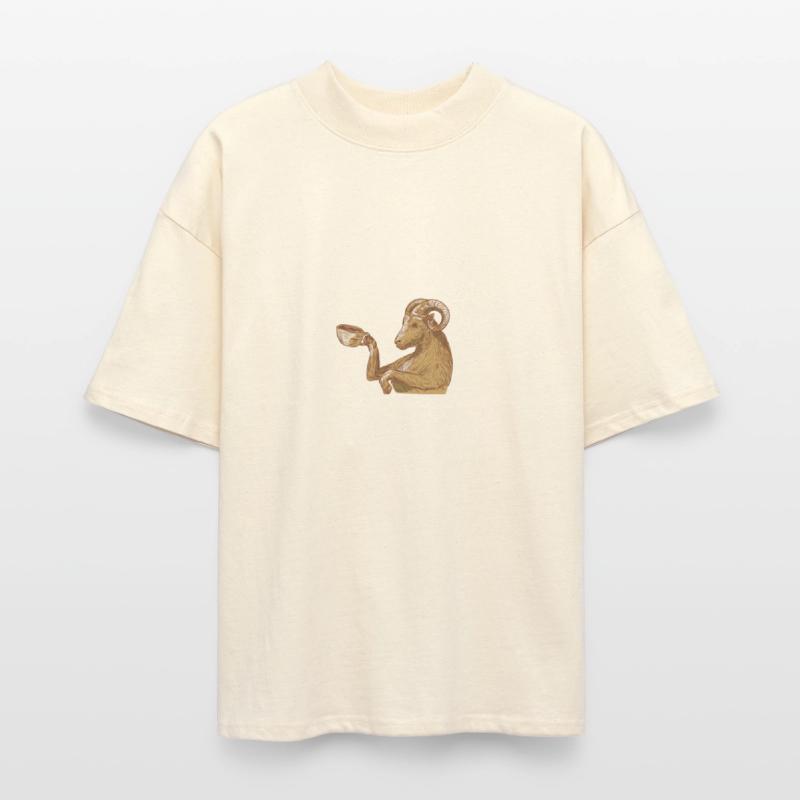 Ram Goat Drinking Coffee Drawing