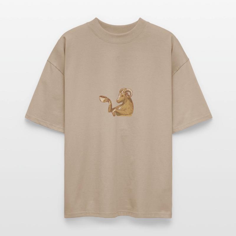 Ram Goat Drinking Coffee Drawing