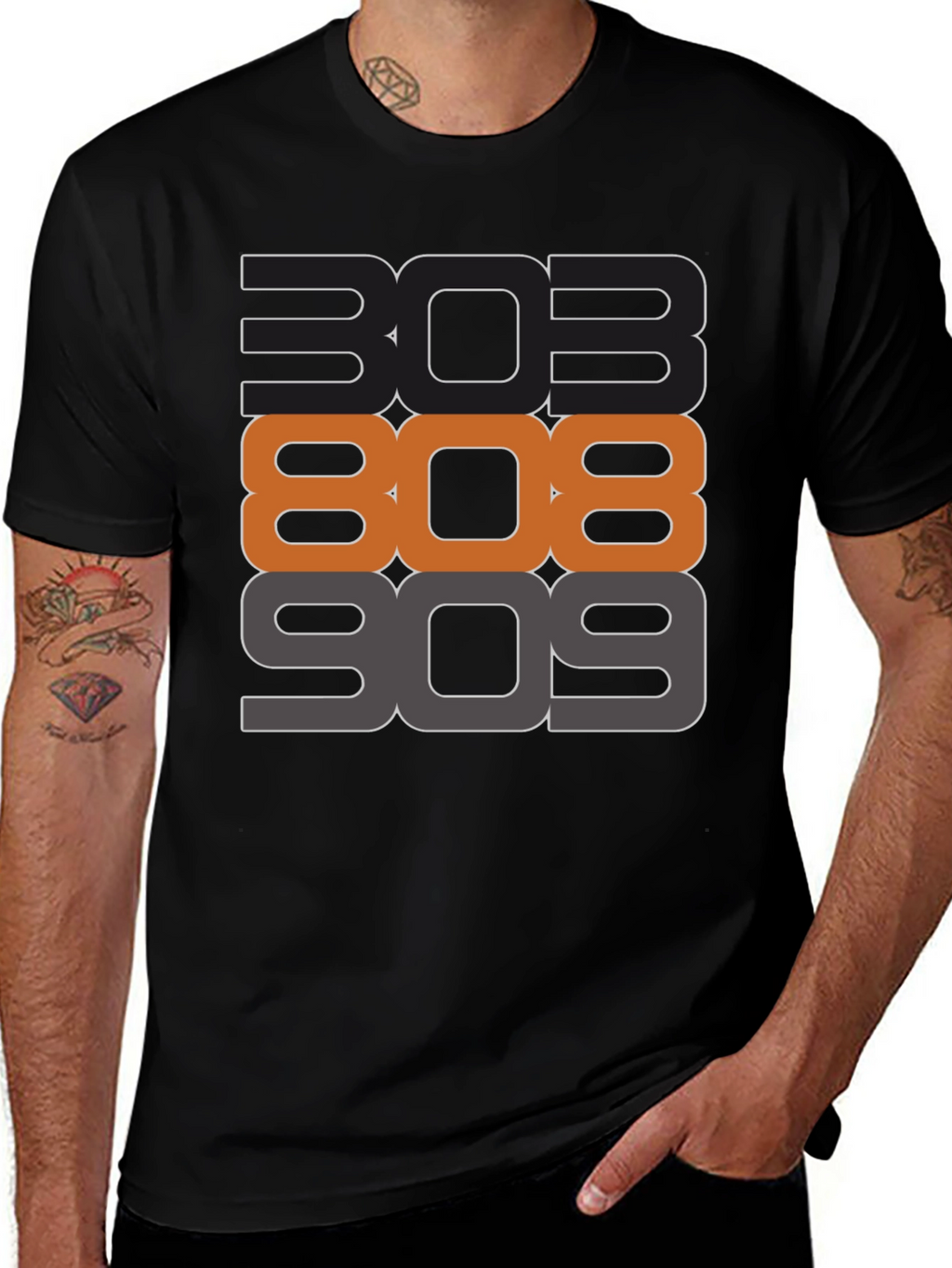 303 808 909 Black Graphic T-Shirt