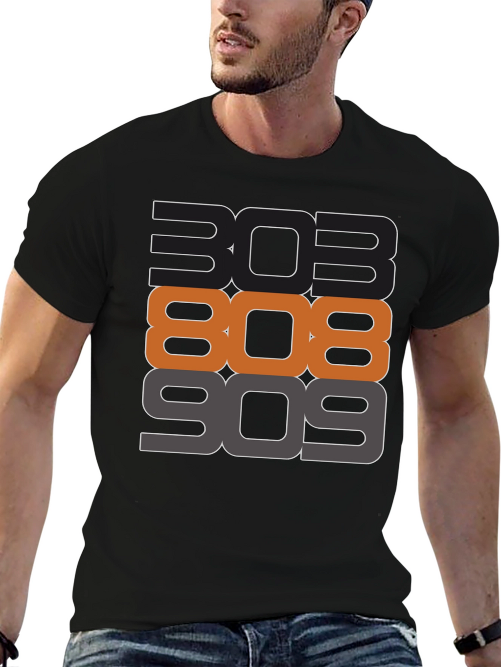 303 808 909 Black Graphic T-Shirt