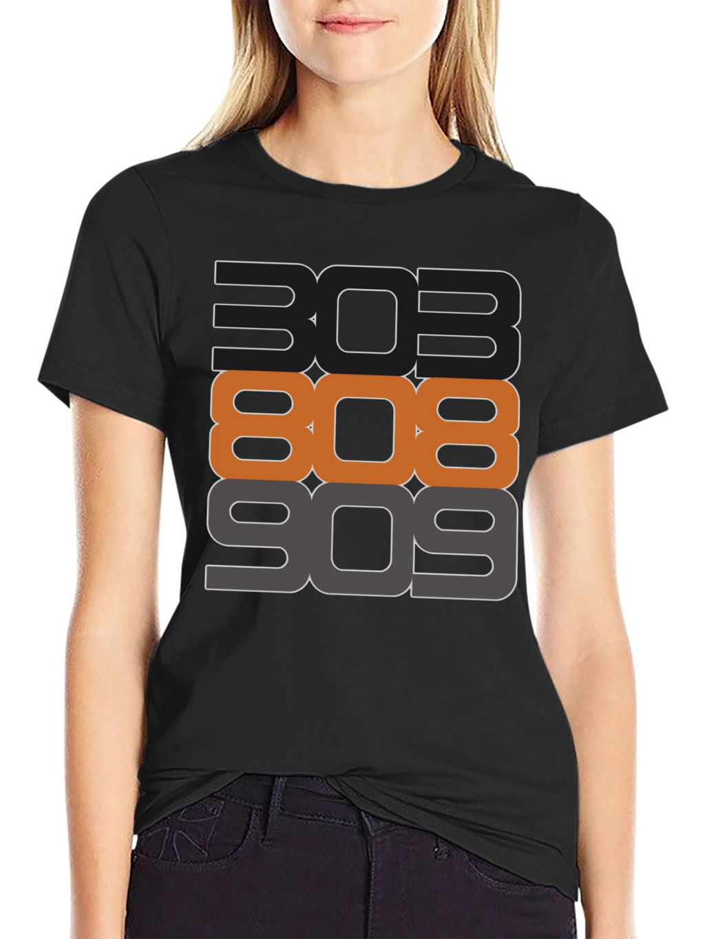 303 808 909 Black Graphic T-Shirt