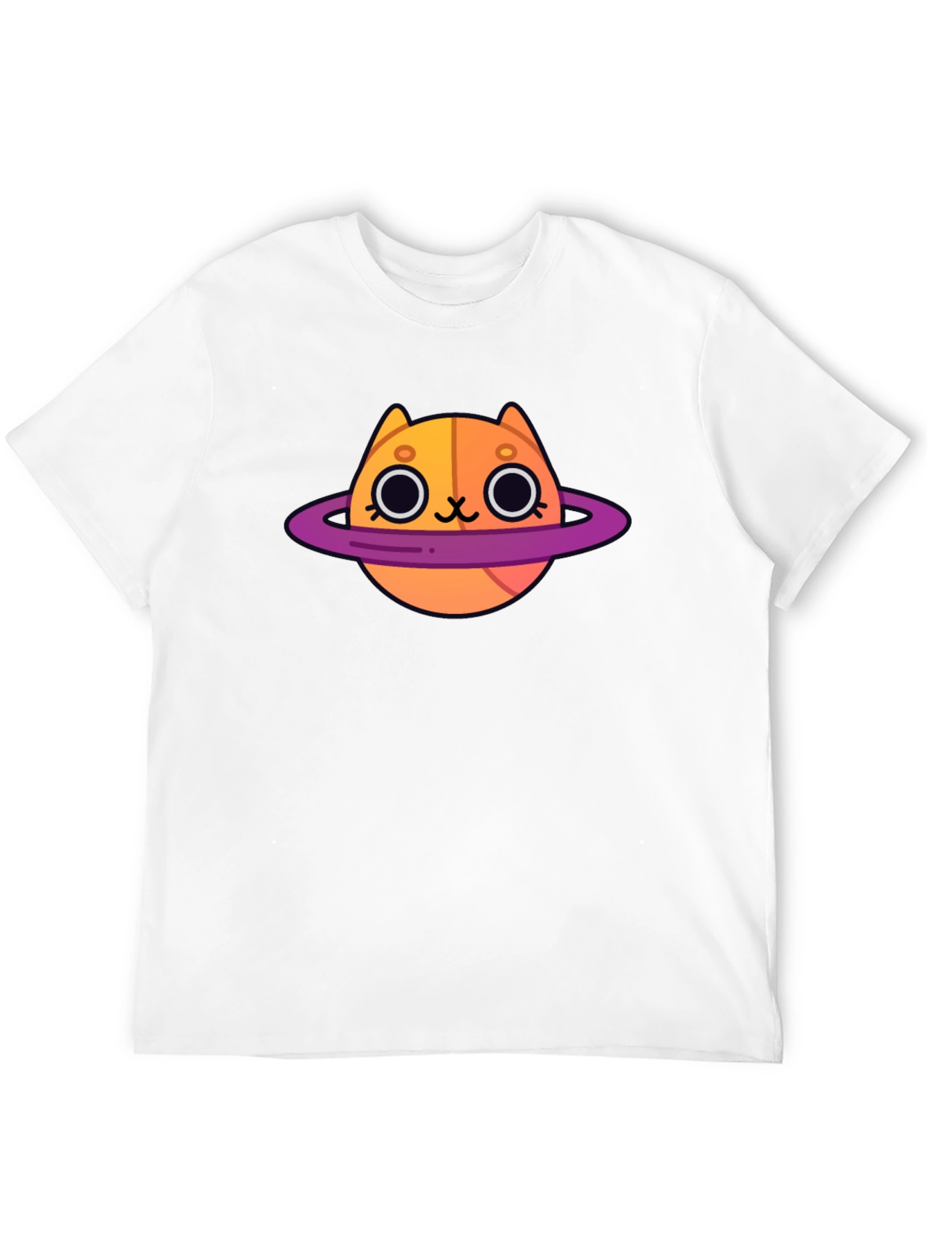 Cute Cartoon Cat Planet Graphic T-Shirt