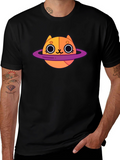 Cute Cartoon Cat Planet Graphic T-Shirt