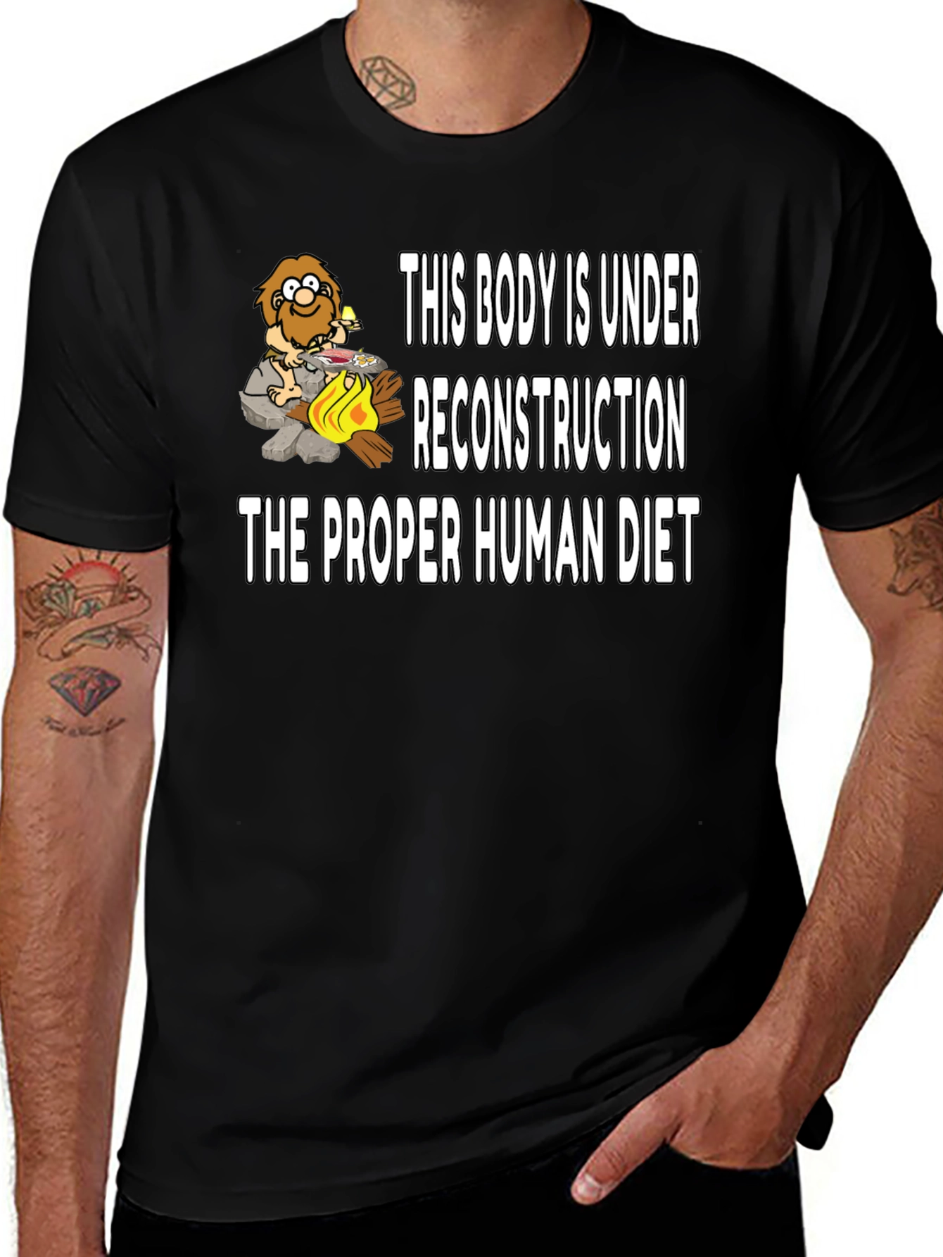 Under Reconstruction Human Diet Funny Black T-Shirt