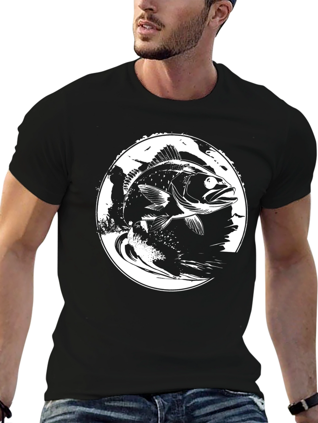 Bass Fish Graphic Tee - Black