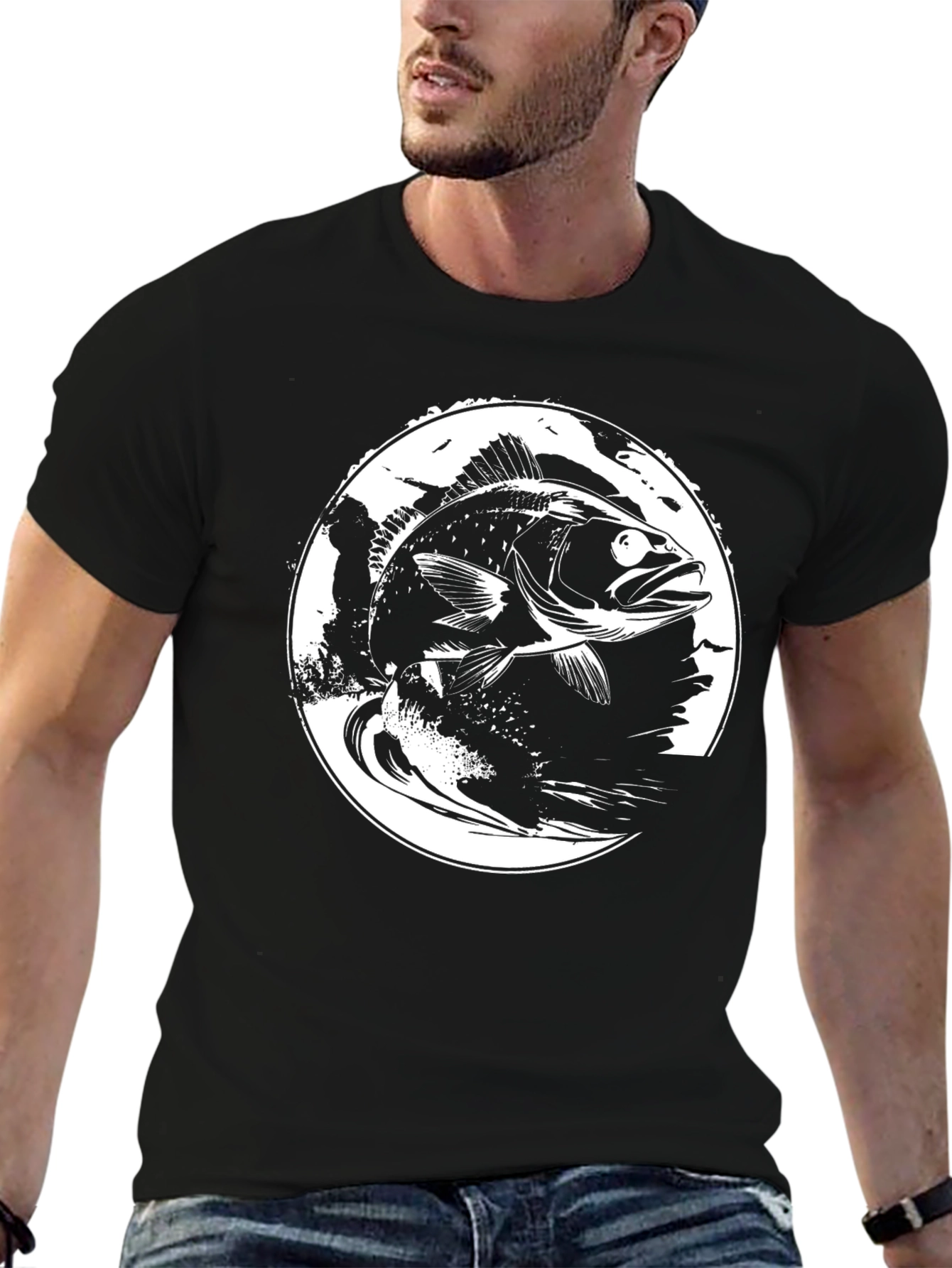 Bass Fish Graphic Tee - Black