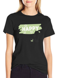 Happy Cat Painting T-Shirt - Black