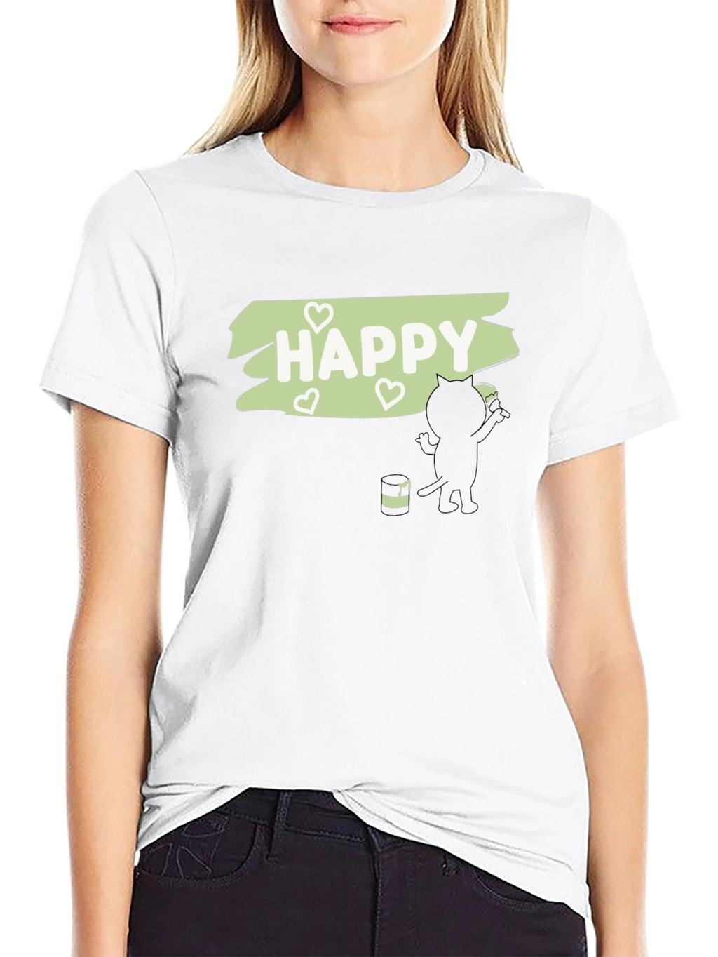 Happy Cat Painting T-Shirt - Black