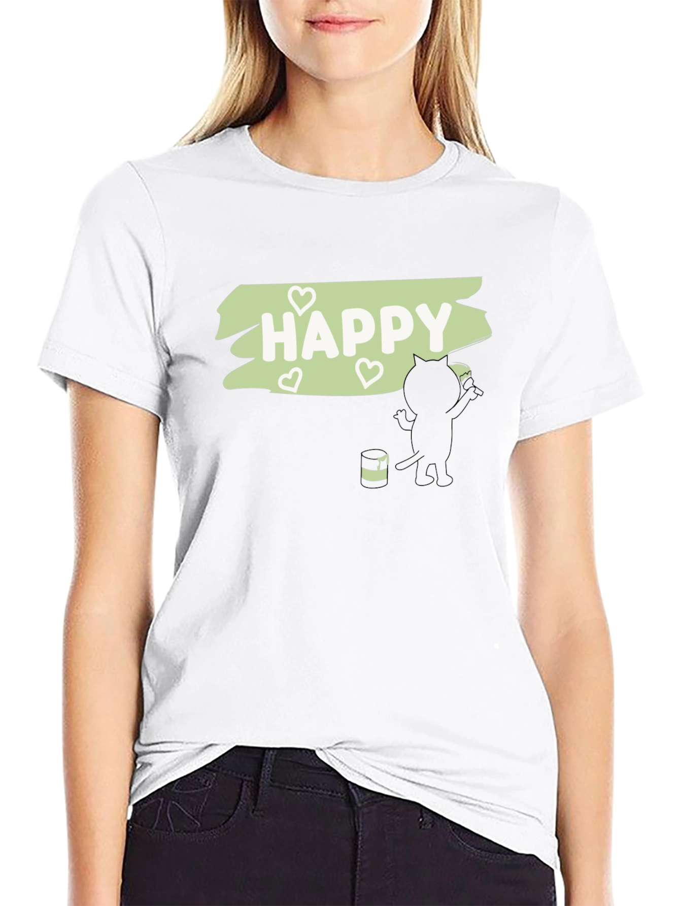 Happy Cat Painting T-Shirt - Black