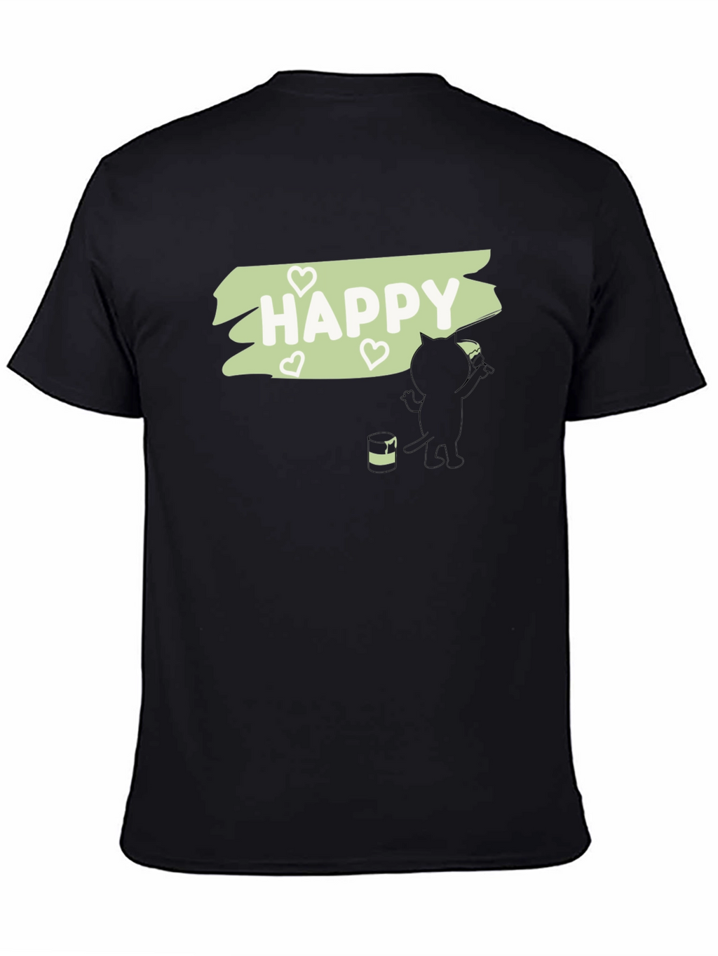 Happy Cat Painting T-Shirt - Black
