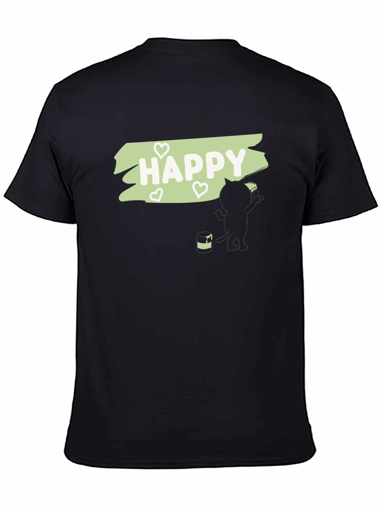 Happy Cat Painting T-Shirt - Black