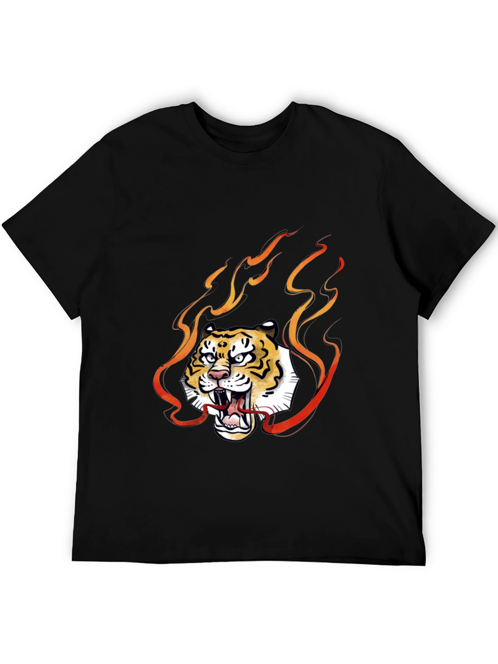 Fiery Tiger Graphic Tee - Black Cotton T-Shirt