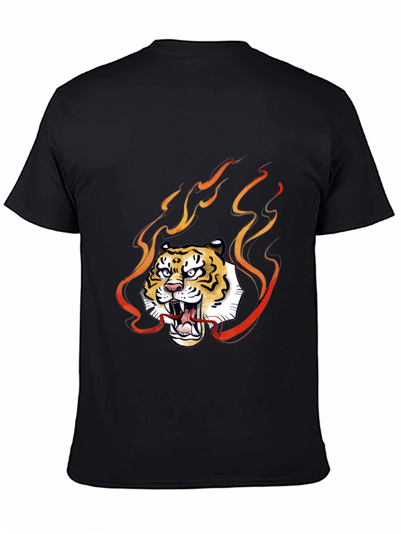 Fiery Tiger Graphic Tee - Black Cotton T-Shirt