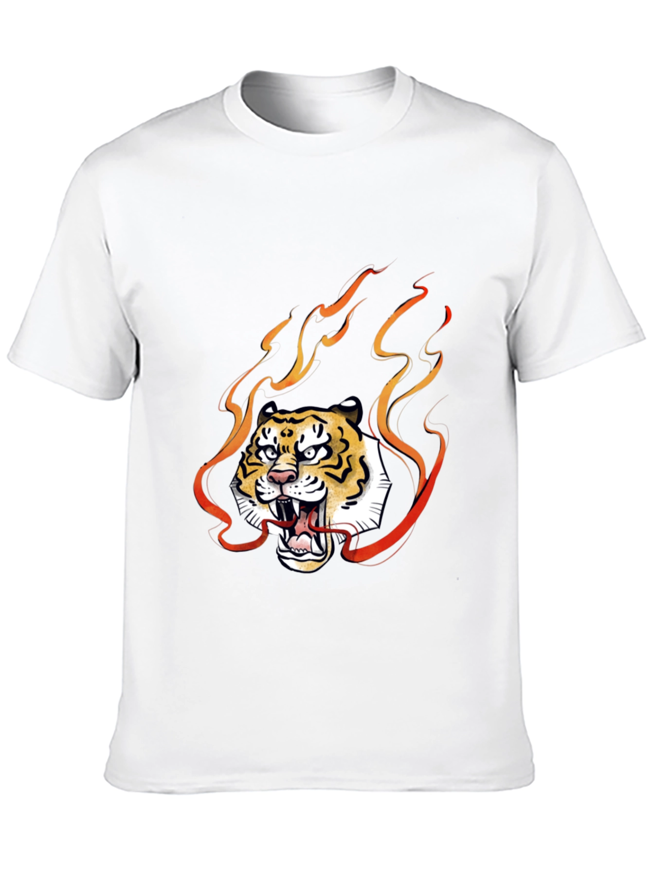 Fiery Tiger Graphic Tee - Black Cotton T-Shirt