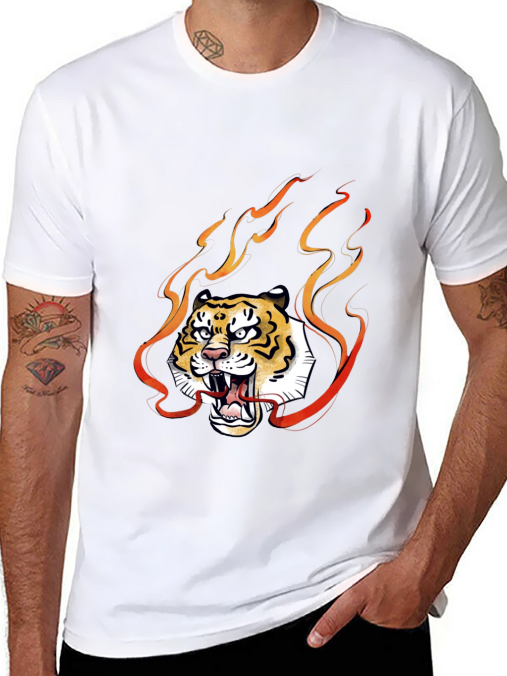Fiery Tiger Graphic Tee - Black Cotton T-Shirt