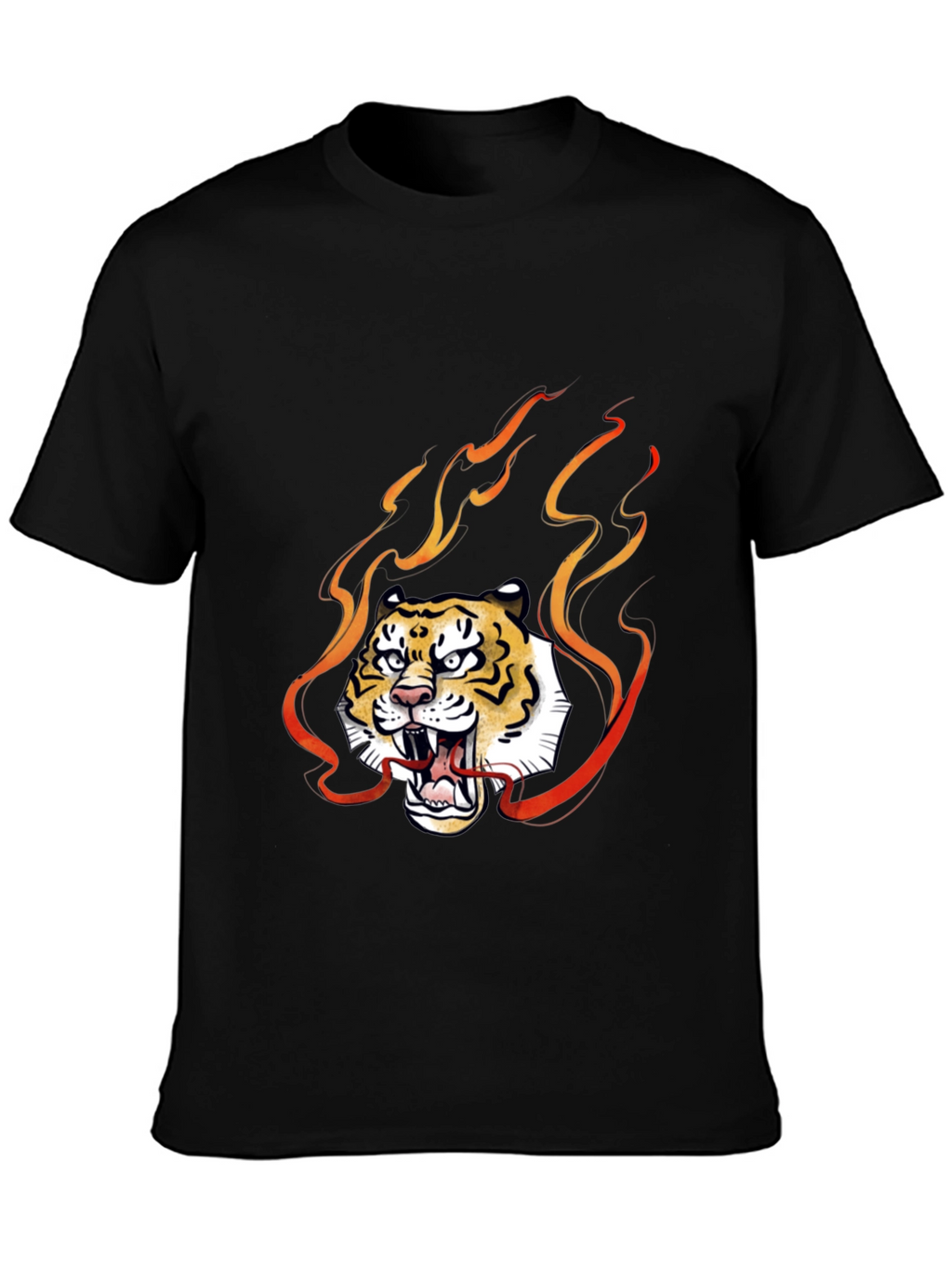 Fiery Tiger Graphic Tee - Black Cotton T-Shirt