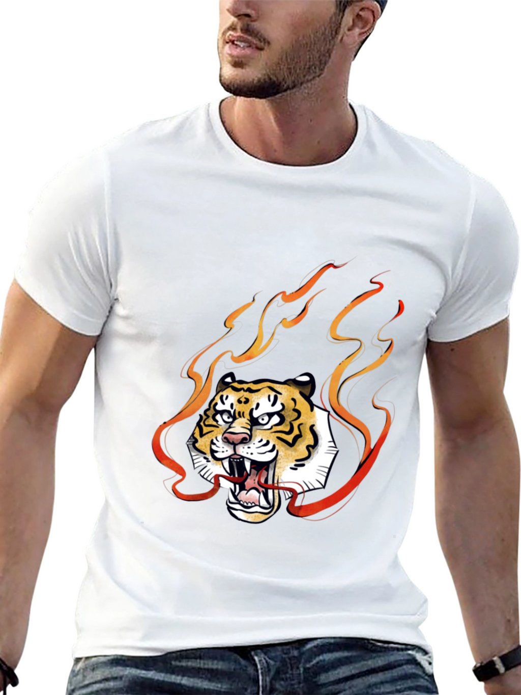 Fiery Tiger Graphic Tee - Black Cotton T-Shirt