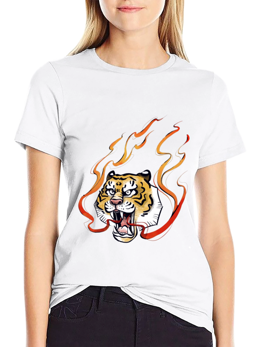 Fiery Tiger Graphic Tee - Black Cotton T-Shirt