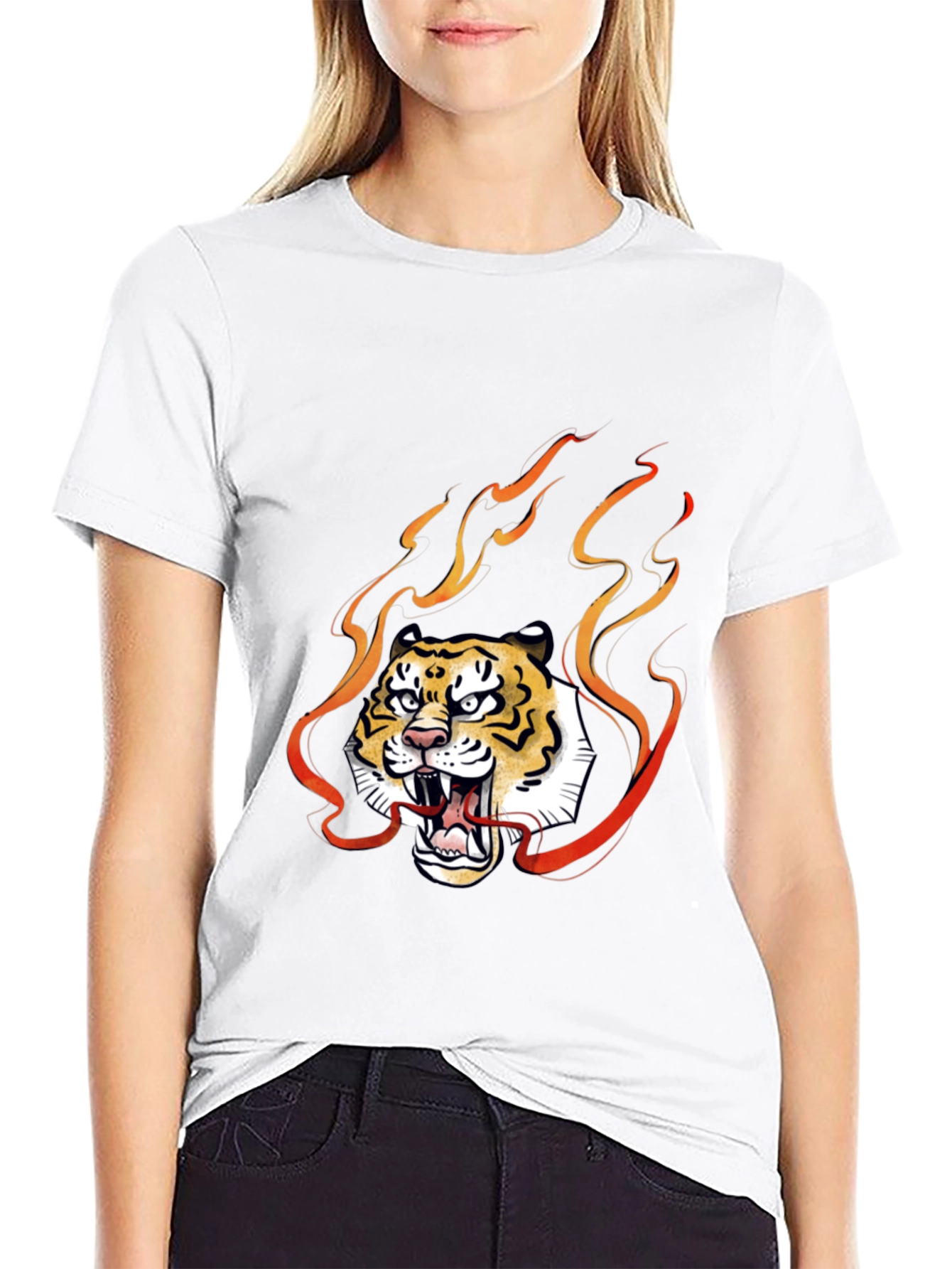 Fiery Tiger Graphic Tee - Black Cotton T-Shirt