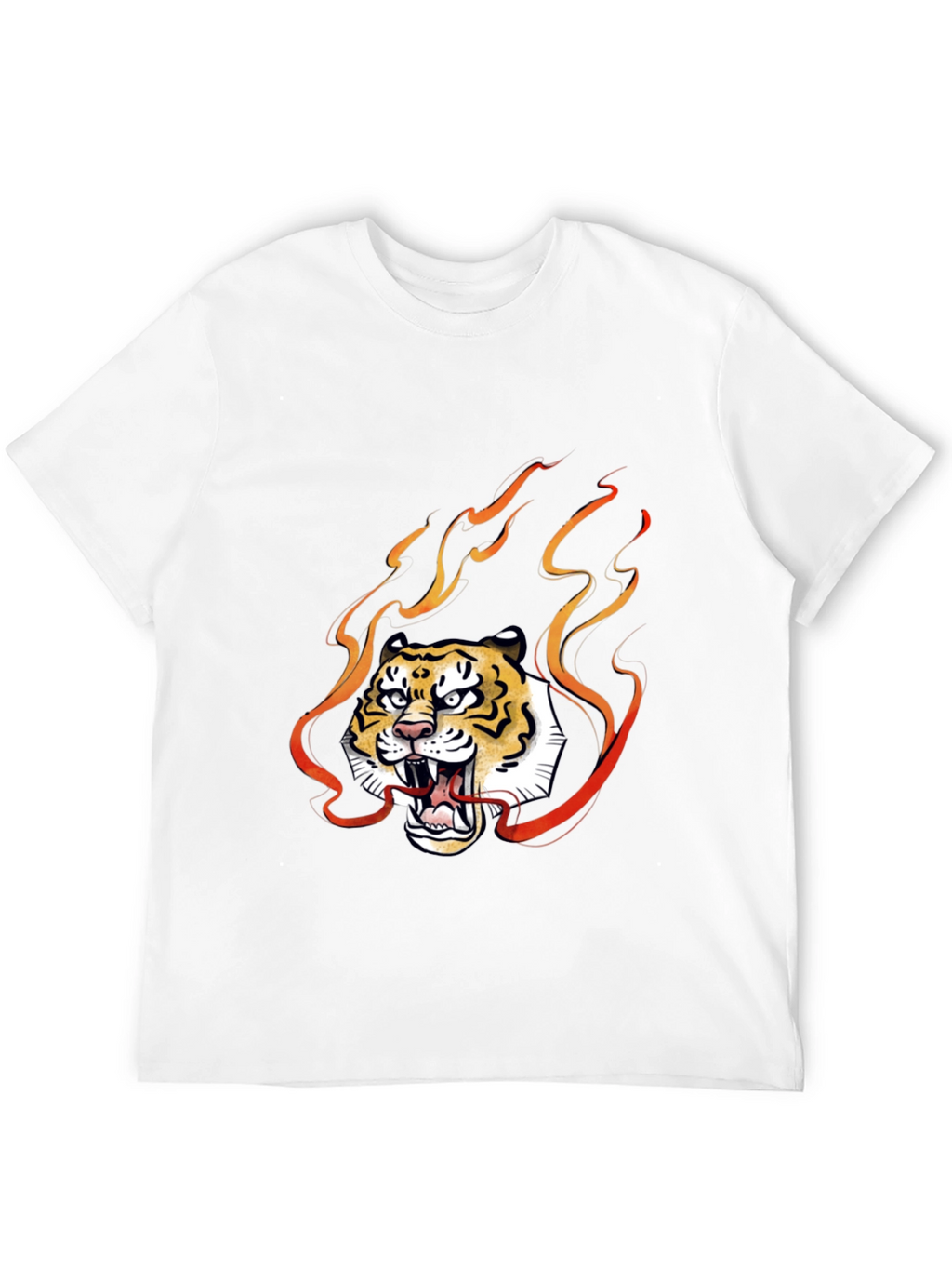 Fiery Tiger Graphic Tee - Black Cotton T-Shirt