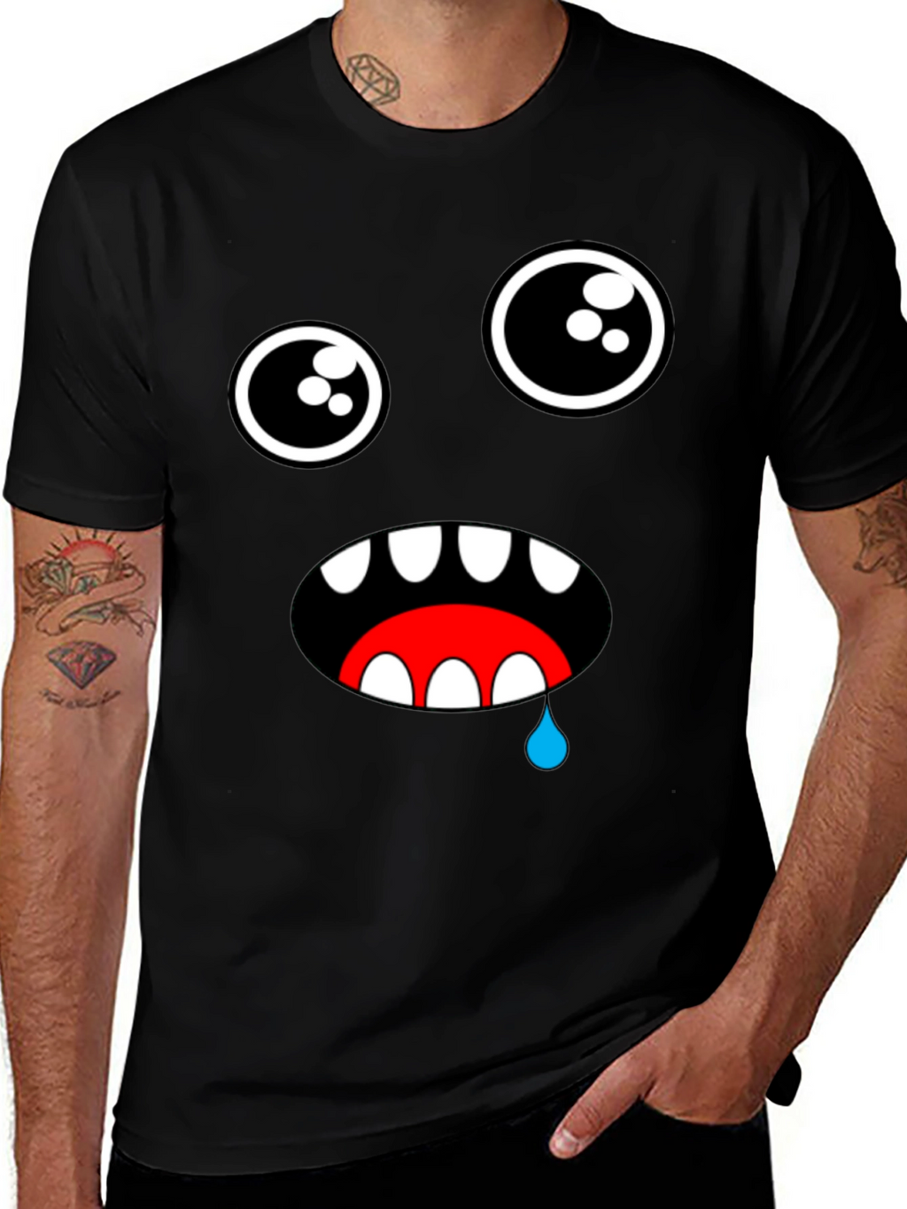 Funny Monster Face Graphic Black T-Shirt