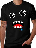 Funny Monster Face Graphic Black T-Shirt