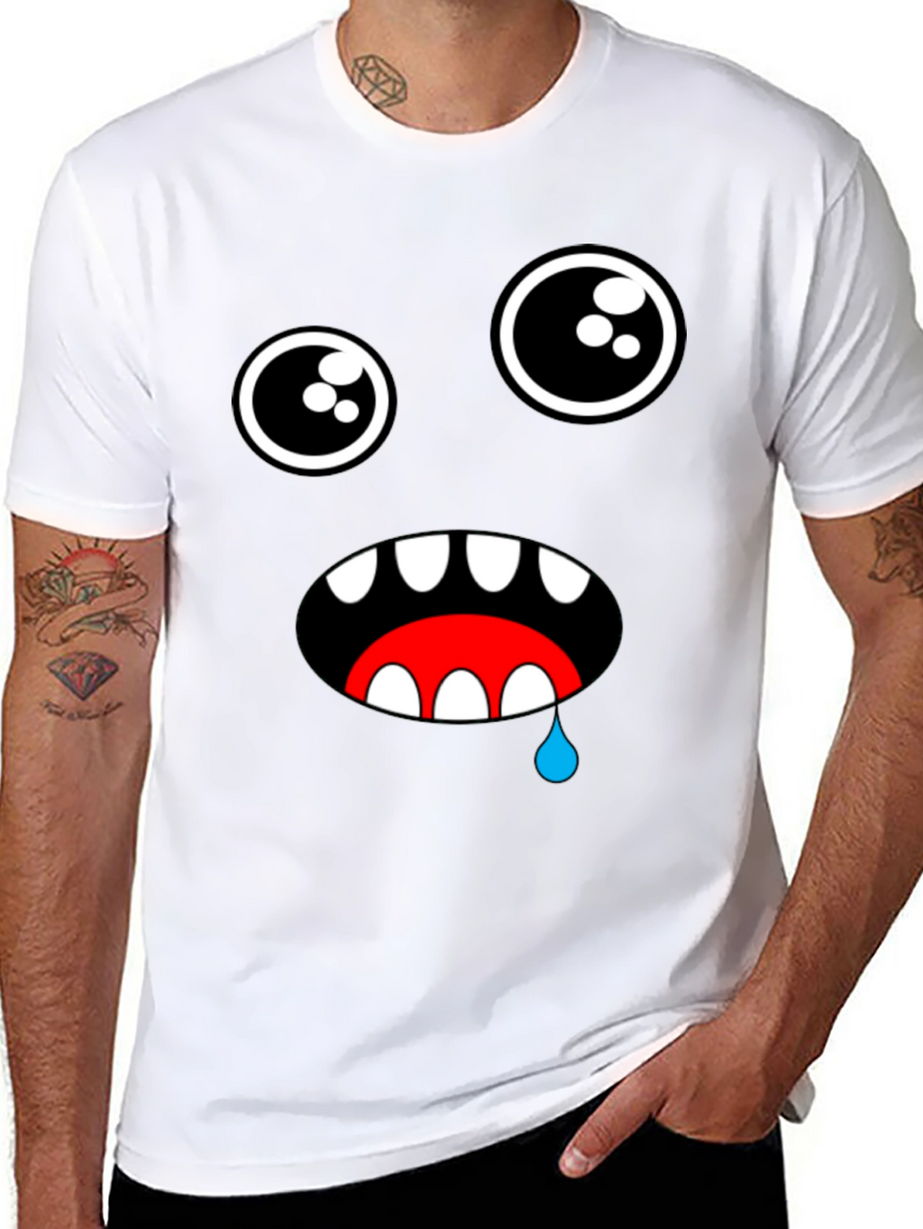 Funny Monster Face Graphic Black T-Shirt