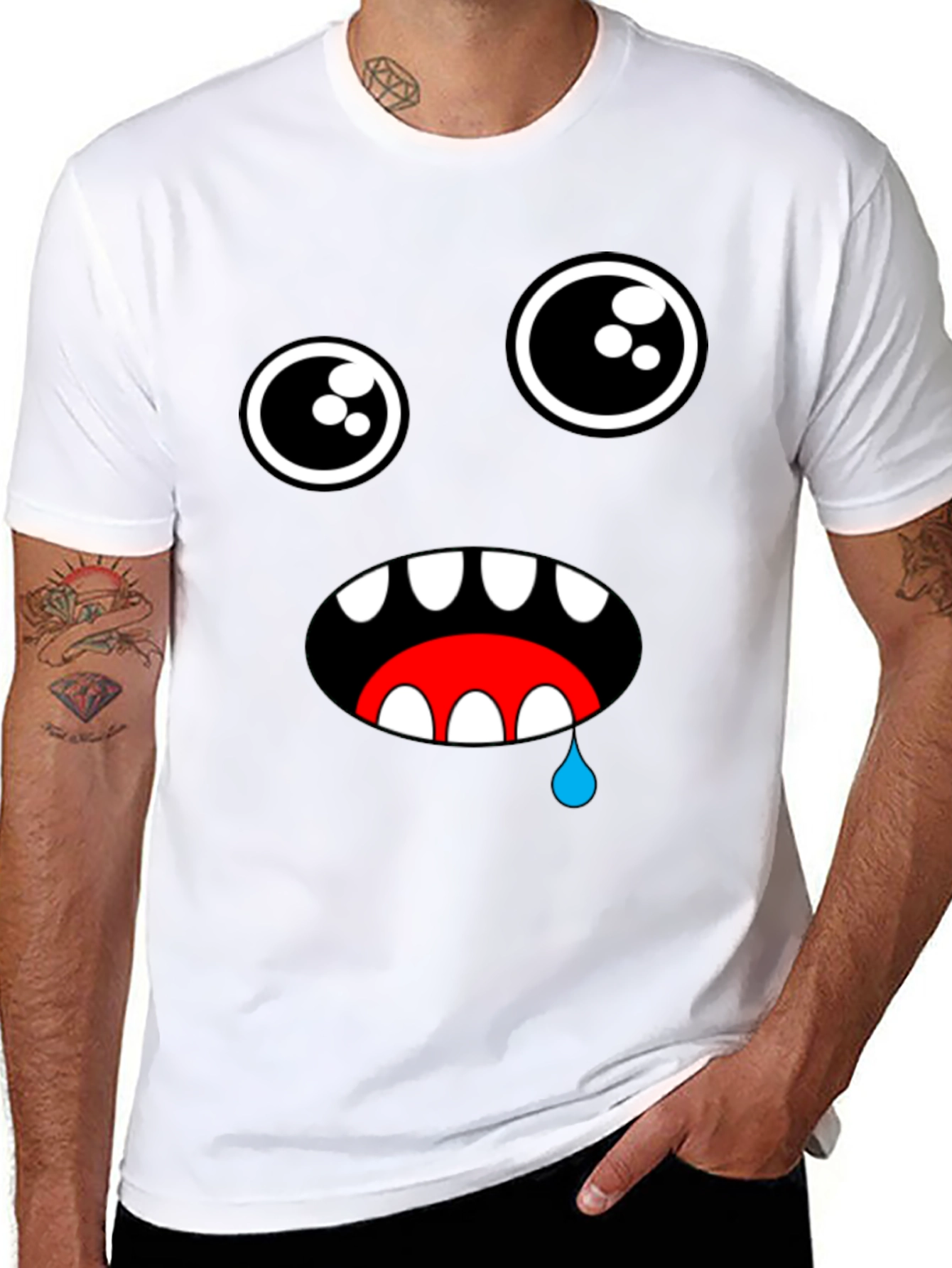 Funny Monster Face Graphic Black T-Shirt