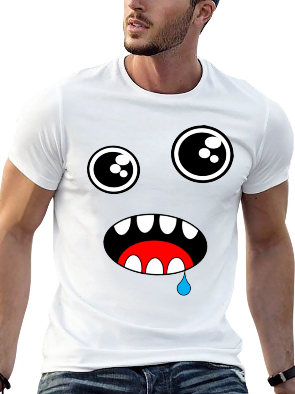 Funny Monster Face Graphic Black T-Shirt