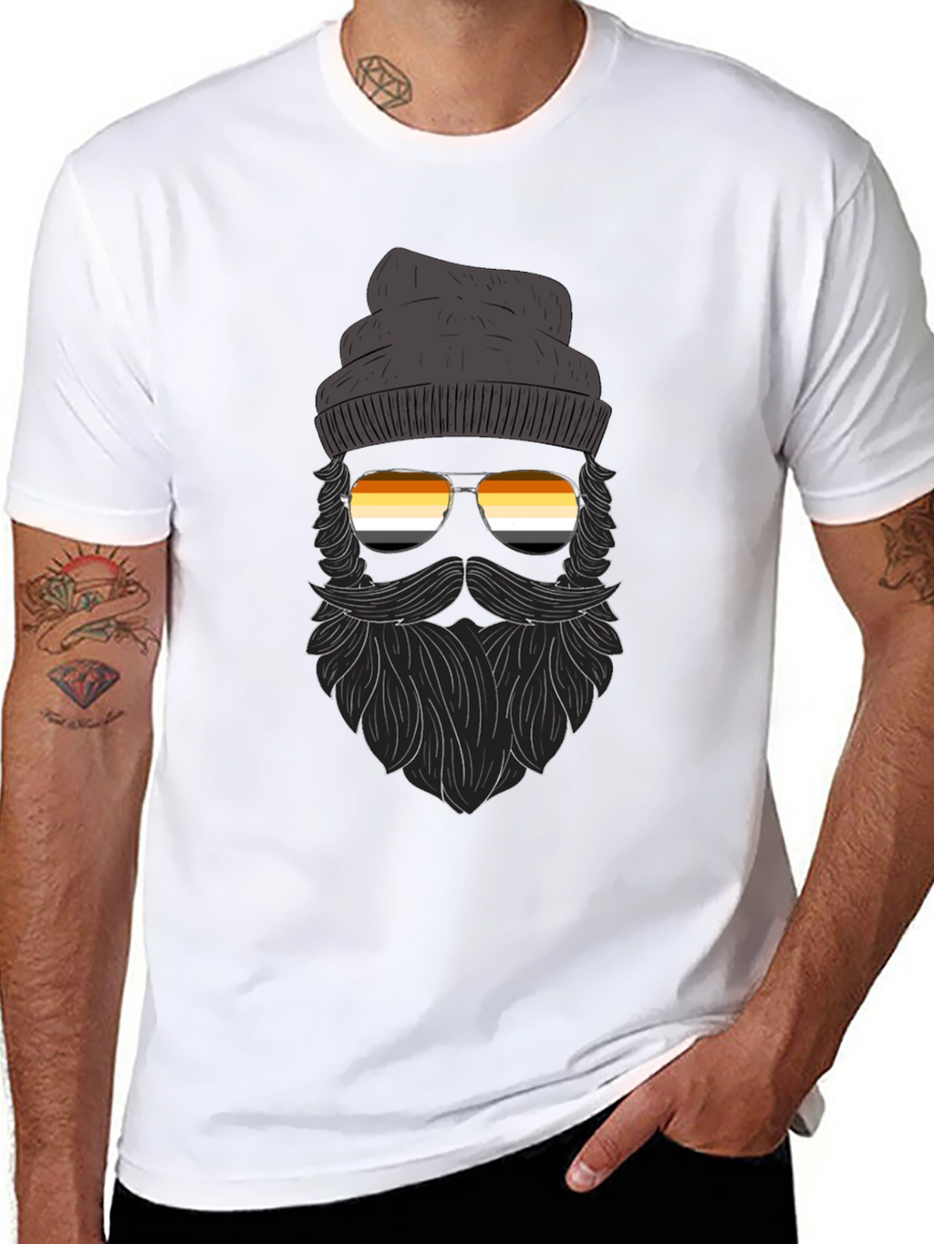 Bearded Man T-Shirt With Bear Pride Sunglasses