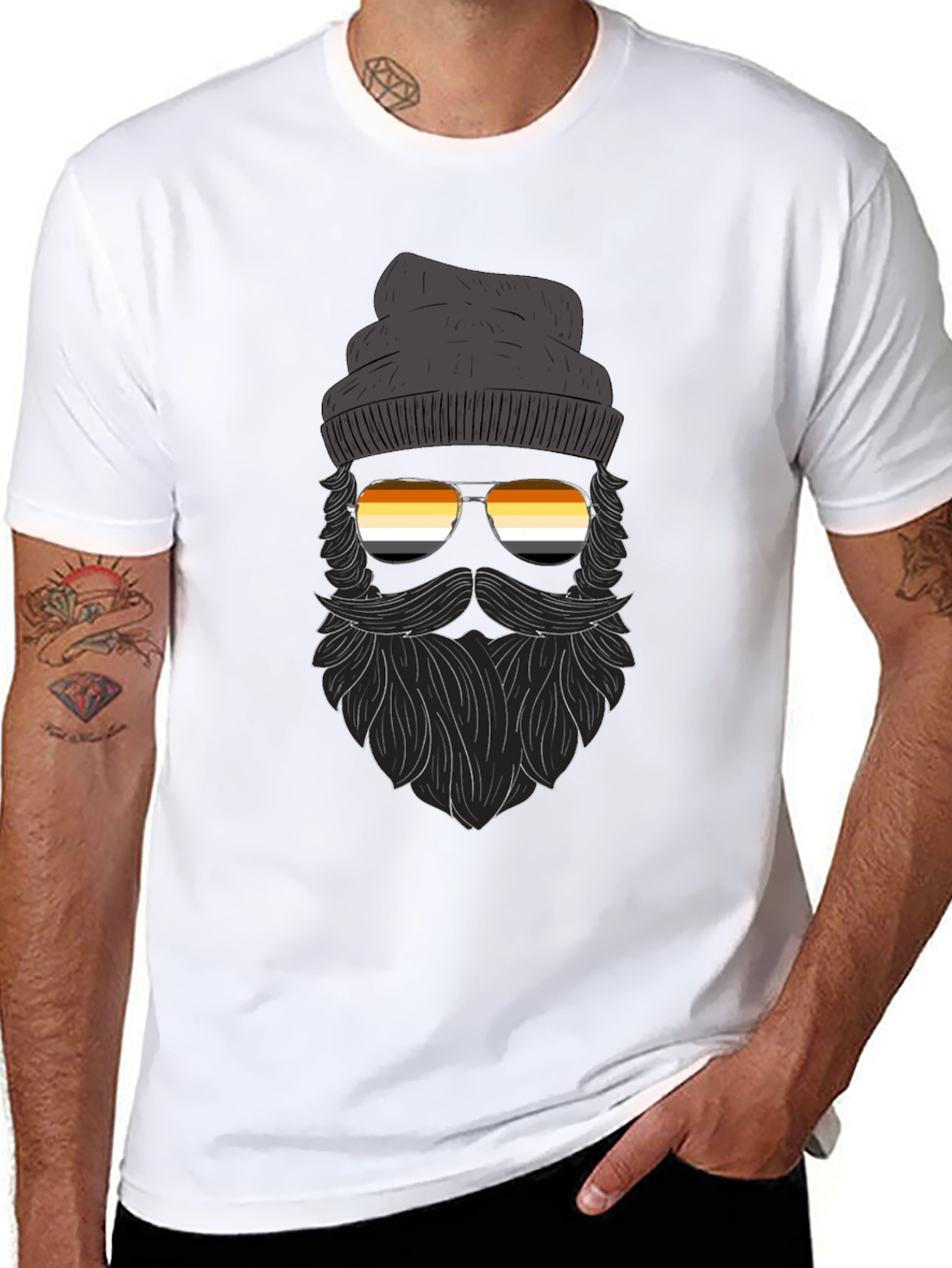 Bearded Man T-Shirt With Bear Pride Sunglasses