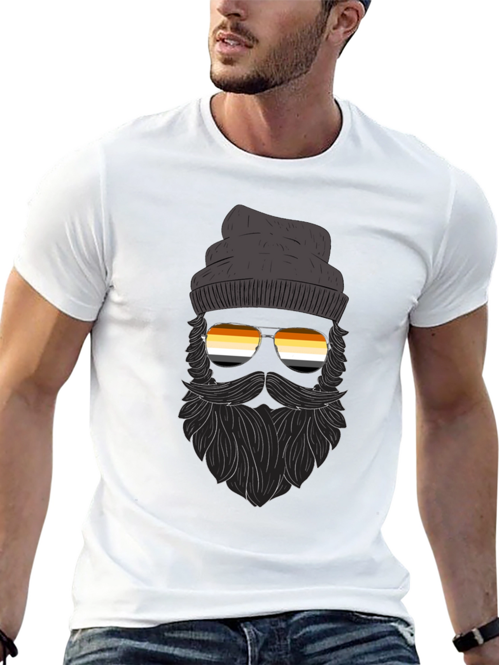 Bearded Man T-Shirt With Bear Pride Sunglasses