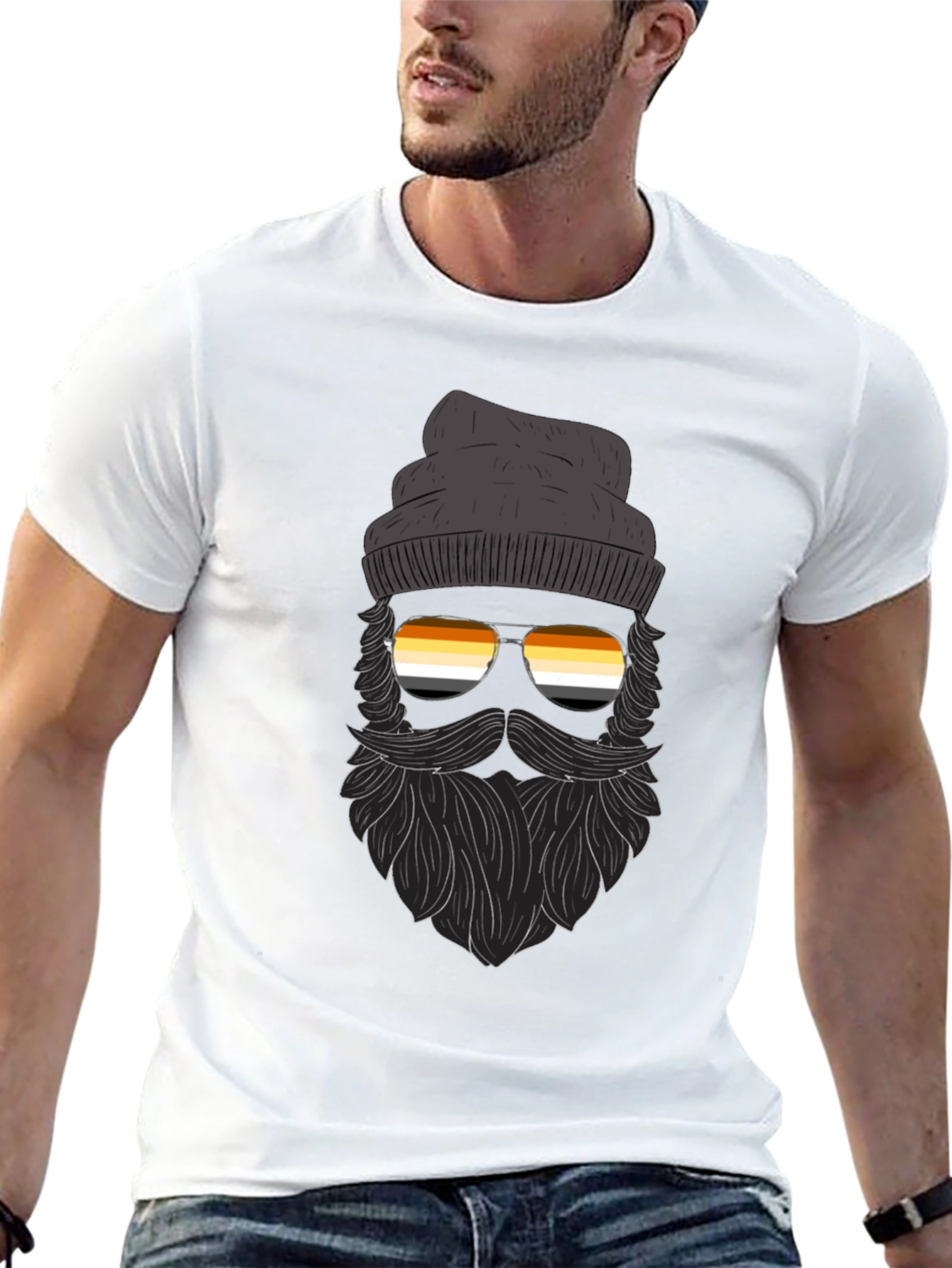 Bearded Man T-Shirt With Bear Pride Sunglasses