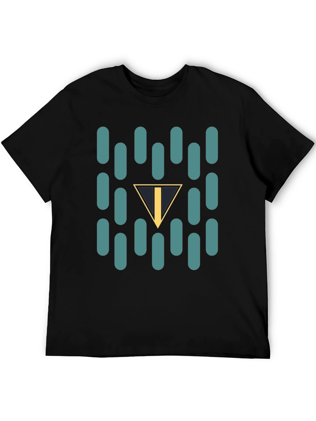 Abstract Teal Capsule and Triangle Graphic Black T-Shirt