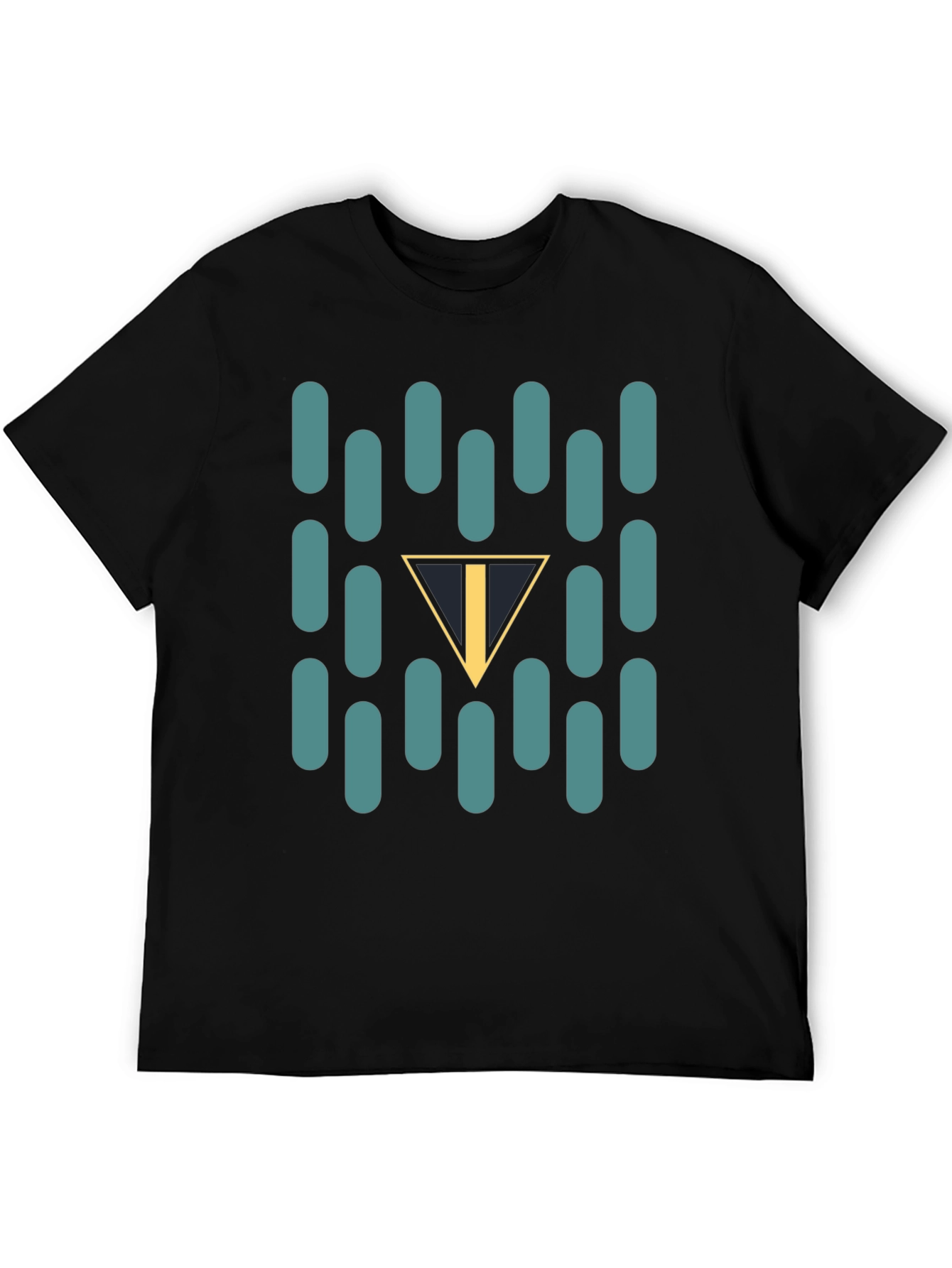 Abstract Teal Capsule and Triangle Graphic Black T-Shirt