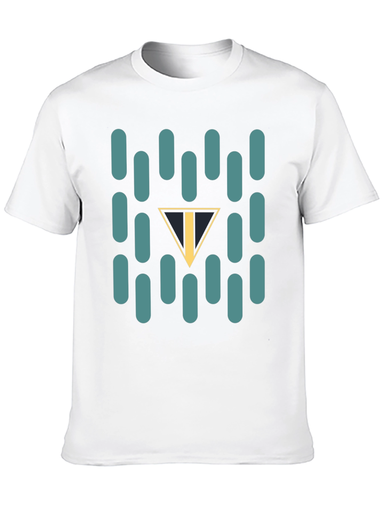 Abstract Teal Capsule and Triangle Graphic Black T-Shirt