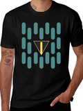 Abstract Teal Capsule and Triangle Graphic Black T-Shirt