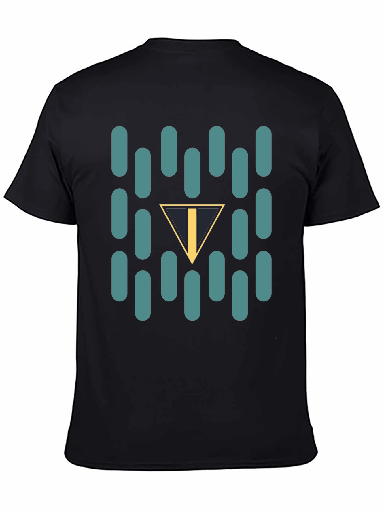 Abstract Teal Capsule and Triangle Graphic Black T-Shirt